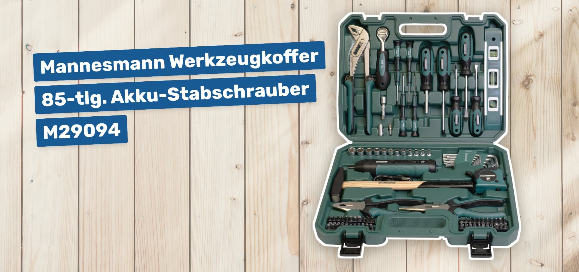 Mannesmann Werkzeugkoffer 85-tlg. Akku-Stabschrauber M29094