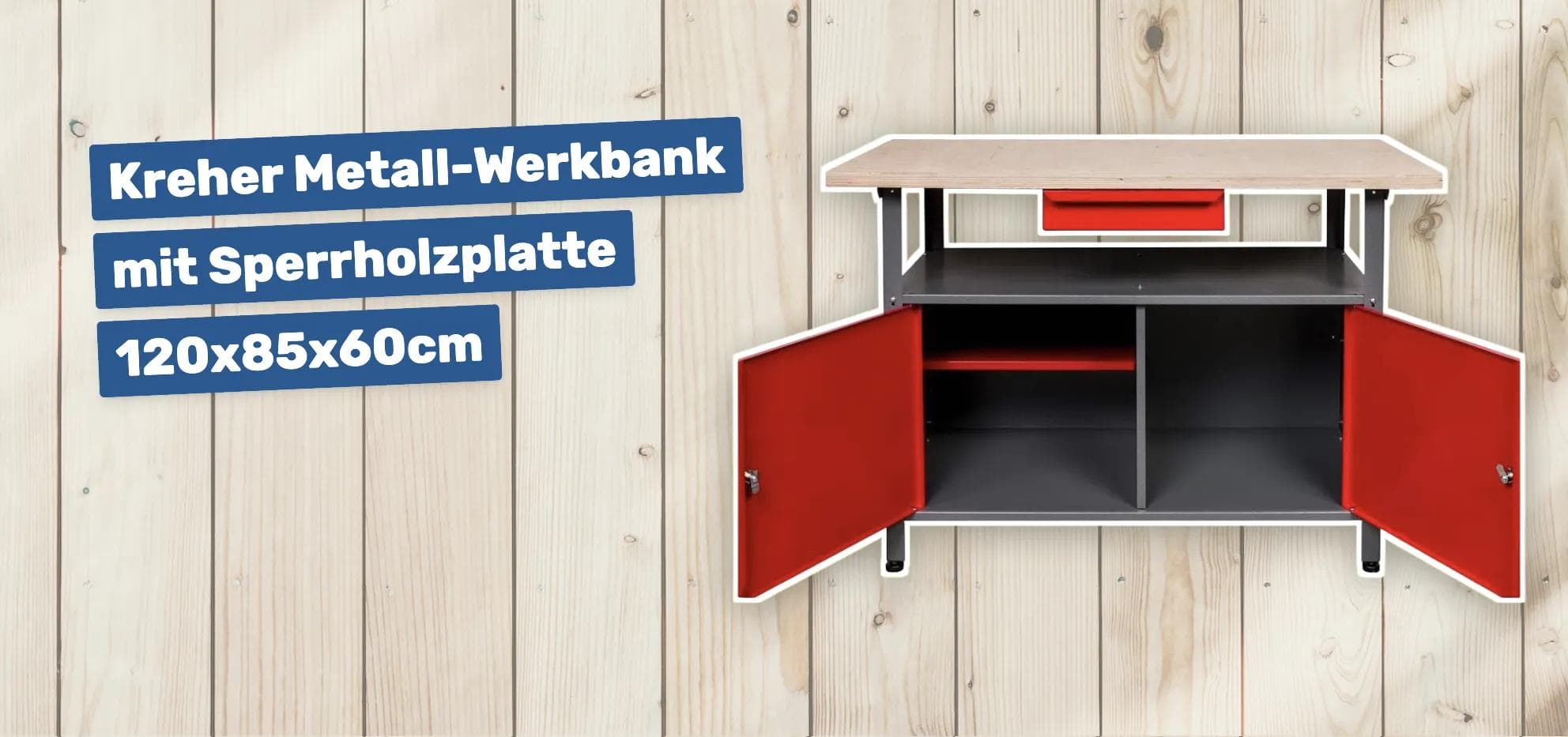 Kreher Metall-Werkbank mit Sperrholzplatte 120x85x60cm