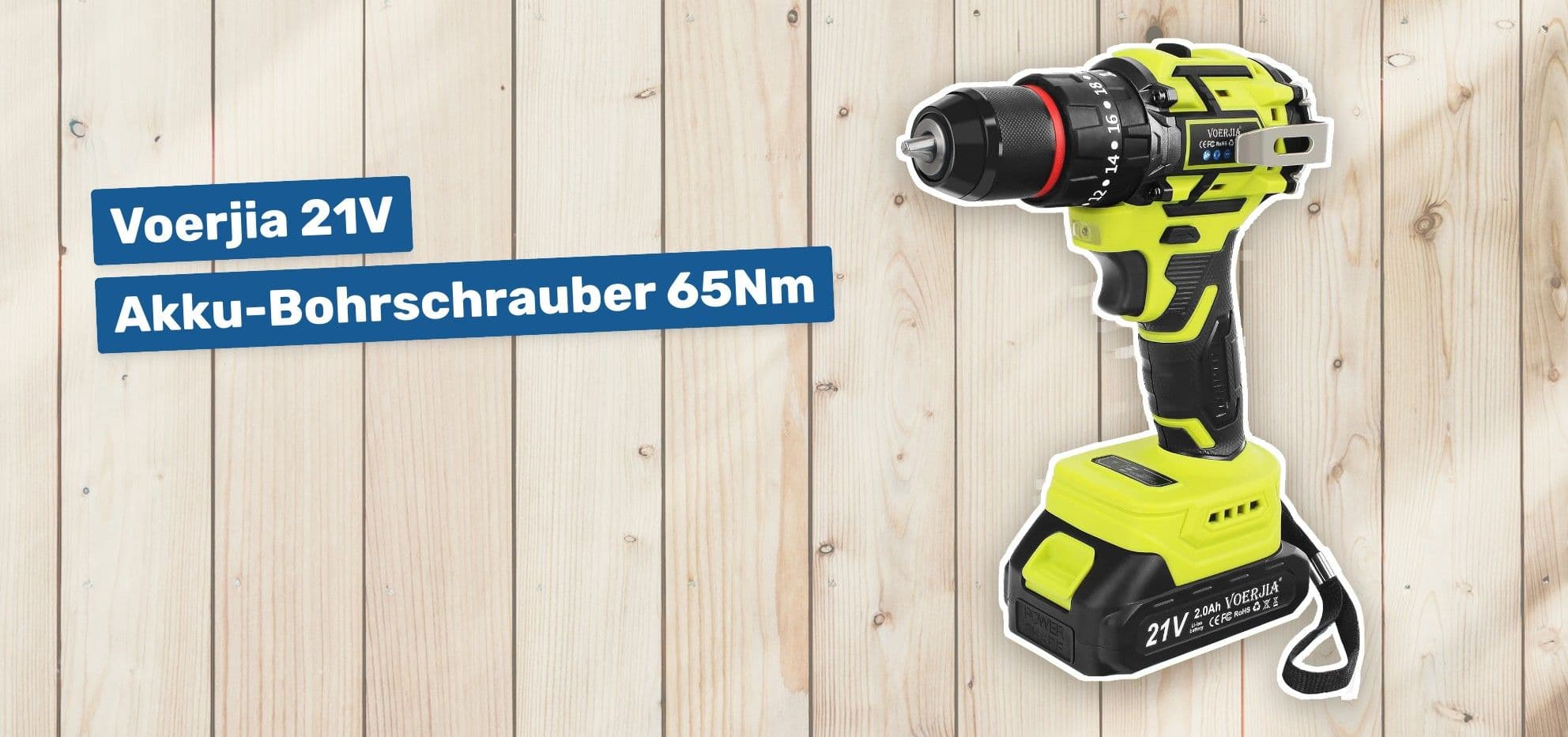 Voerjia 21V Akku-Bohrschrauber 65Nm