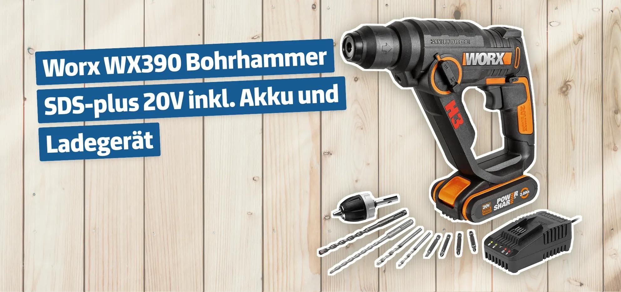 Worx WX390 Bohrhammer SDS-plus 20V (inkl. Akku und Ladegerät)