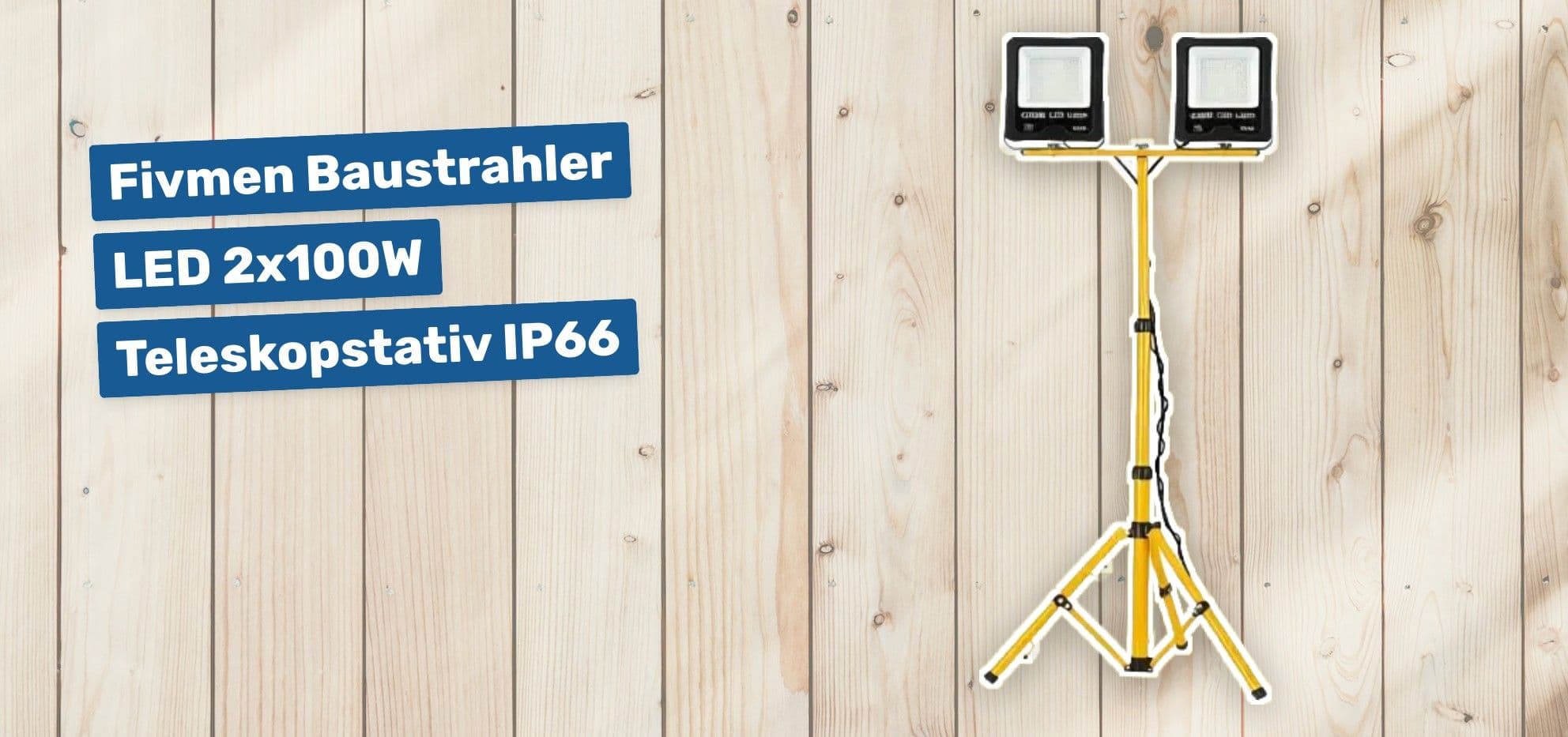 Fivmen Baustrahler LED 2x100W mit Teleskopstativ