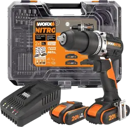 Worx Nitro 18V Akku-Schlagbohrmaschine WX352.4 mit 2 Akkus und Zubehör