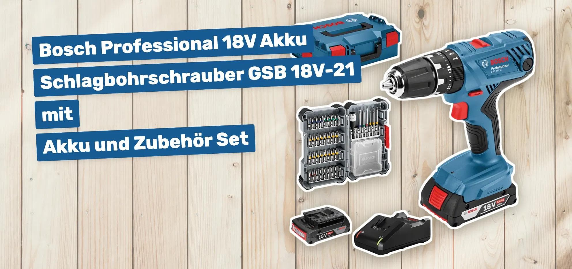 Bosch Professional 18V Akku Schlagbohrschrauber GSB 18V-21 mit Akku und Zubehör Set