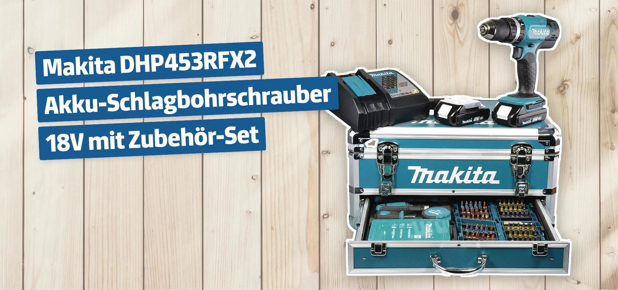 Makita DHP453RFX2 Akku-Schlagbohrschrauber 18V mit Zubehör-Set